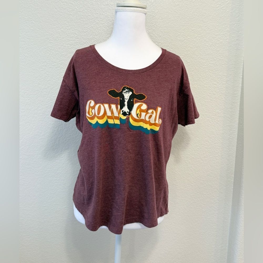 Ariat Cow Gal Graphic Tee Womens‎ Medium Burgundy Western Short Sleeve T-Shirt